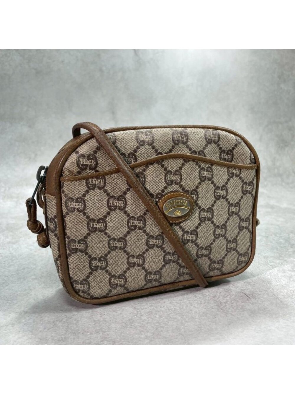 Gucci GG Shoulder Bag Brown Beige Logo Leather